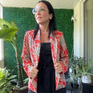 Scarlet Ross Red Floral Satin Blazer Paris